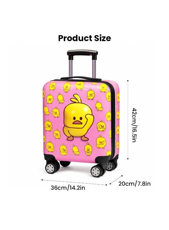 GGEROU Cartoon Children’s Trolley Case 18-inch Little Yellow Duck Boarding Case Universal Wheel Password Box Children’s Suitcase Pink - Image 5